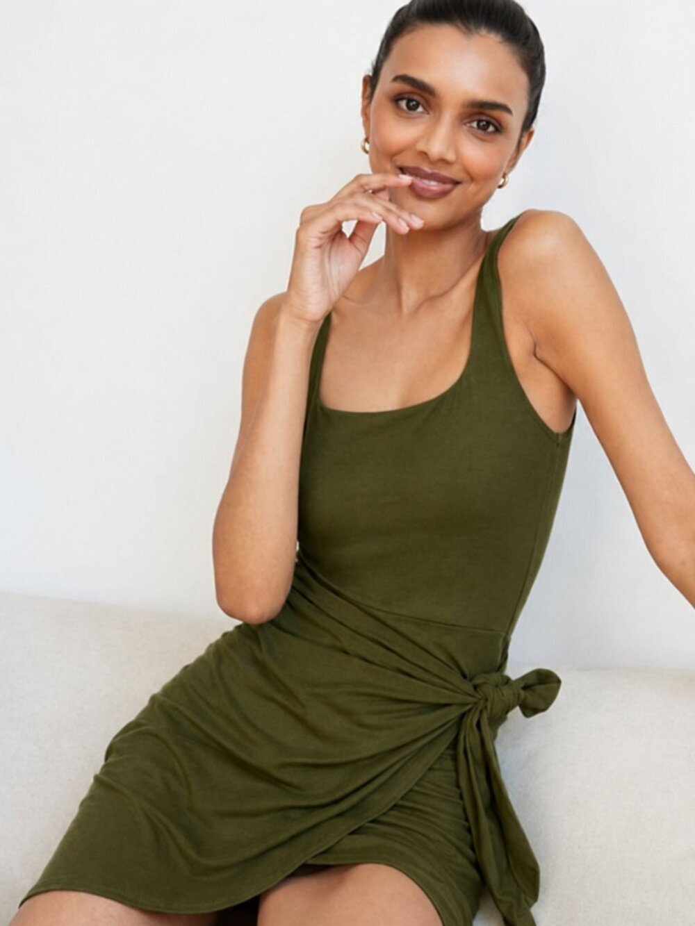 Aritzia Wilfred Saturn Wrap Mini Dress Dark Army Green Size XS